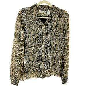 New York City Design Co 100% Silk Blouse Women XL Beige Black Snake Python Tank